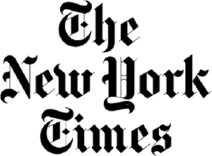 The New York Times logo in blackletter font with ornate, bold lettering on a transparent background.